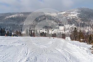 Ski slope in Szczyrk in Beskid Mountains