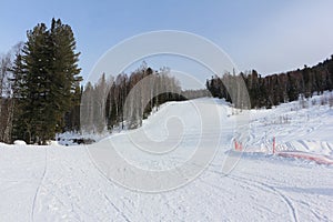 Ski slope in Teletsky resort, Republic of Altai, Russia