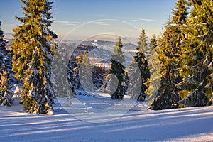 Ski slope of Velka Raca - Oscadnica ski resort and overview to the north-west