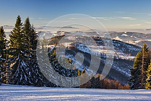 Ski slope of Velka Raca - Oscadnica ski resort and overview to the north-west