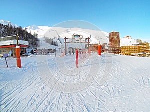 Ski slope and winter resort, French Alps