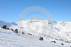 Ski slopes and mountains in Grandvalira, Principality of Andorra, Europe.