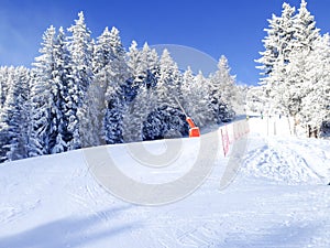 Ski slopes in the mountains of Les Houches winter resort, French Alps