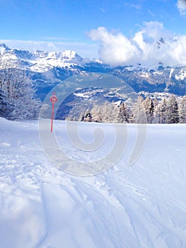 Ski slopes in the mountains of Les Houches winter resort, French Alps photo
