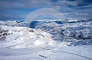 Ski slopes and mountains of Les Menuires in the french alps