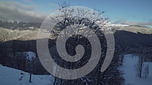 Ski slopes on North slope Aibga Ridge Western Caucasus at all-season resort Gorky Gorod stock footage video