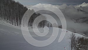 Ski slopes on North slope Aibga Ridge Western Caucasus at all-season resort Gorky Gorod stock footage video