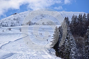 Ski slopes and skiers