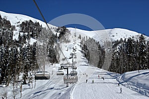 Ski slopes in snowy mountain resort Rosa Khutor, Sochi