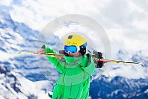 Ski and snow fun for kids in winter mountains