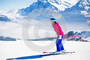 Ski and snow fun in winter mountains