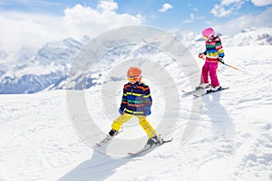 Ski and snow winter fun for kids. Children skiing