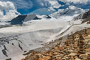 Ski and snowboard pistes at Fee glacier in summer, Switzerland photo