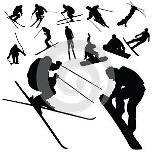 Ski and snowboarding people silhouette