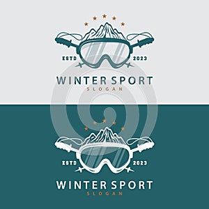 Ski Sport Logo, Winter Snow Sports Design Retro Vintage Vector Illustration