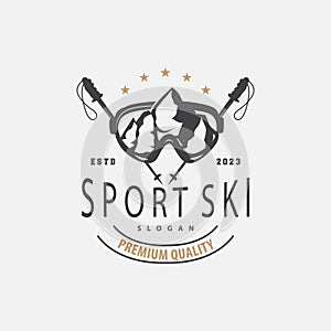 Ski Sport Logo, Winter Snow Sports Design Retro Vintage Vector Illustration