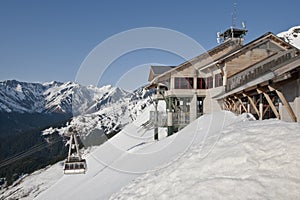 Ski station on mountainside