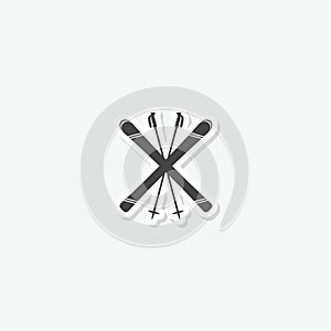 Ski and sticks icon sticker isolated on gray background