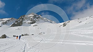 Ski touring in backcountry alps mountain nature in beautiful sunny day, Panoramic view