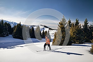 Ski touring on the fresh powder snow