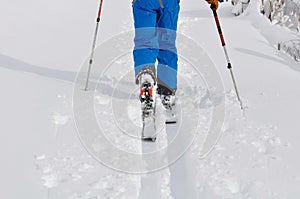 Ski touring on fresh snow