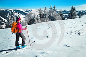 Ski touring on the snowy hills, Carpathians, Transylvania, Romania