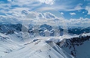 Ski touring track in beautiful sunny winter landscape, Kleinwalsertal, Austria