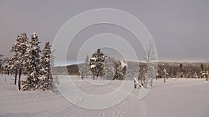Ski track near Valan river in Are Valadalen in Jamtland in Sweden
