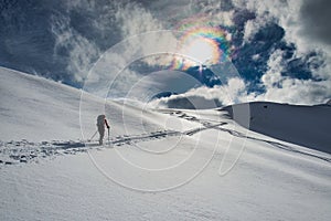 Ski track randone uphill on the italian alps