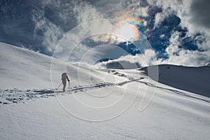 Ski track randone uphill on the italian alps photo
