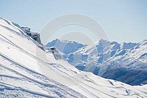 Ski tracks in the mountains