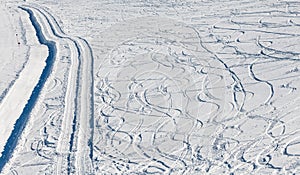 Ski tracks on the snow