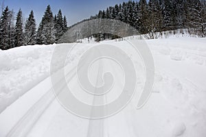 Ski trail , tracks in snow