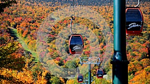 Ski trails and cable cars at Mount Mansfield near Stowe city in Vermont.