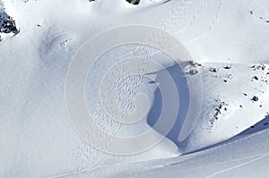 Ski turns on a glacier