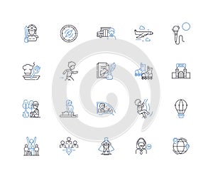 Ski vacation line icons collection. Powder, Mountains, Winter, Slopes, Adventure, Resort, Snowboarding vector and linear