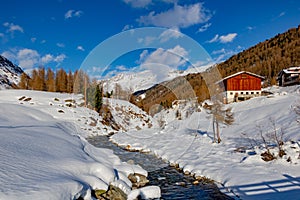 Ski village Obergurgl at 2000 meters altitude in winter, Tyrol, Austria,
