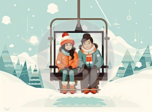 Ski winter mountain vacation snow outdoor illustration activity background holiday resort sport nature