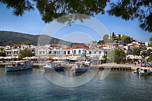 Skiathos, Greece - August 17, 2017: Panoramic view over the port
