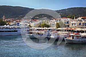 Skiathos, Greece - August 17, 2017: Panoramic view over the port