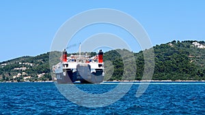 SKIATHOS, GREECE - JULY 2020: Hellenic Seaways ferry arrive in Skiathos island.