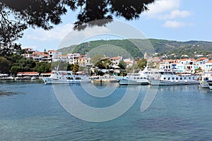 Old Port from the Mpourtzi, Skiathos town, Skiathos, Greece