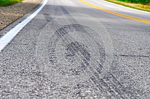 Skid Marks along a country road