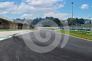 Skid marks on asphalt circuit motorsport straight track and turn