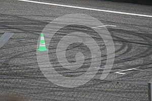 Skid marks on a race track tarmac