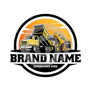 skid steer and dump truck logo vector