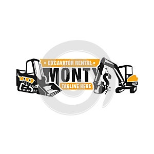 Skid steer and excavator rental illustration logo