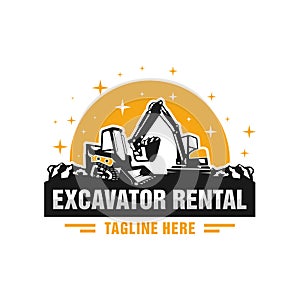 Skid steer and excavator rental illustration logo