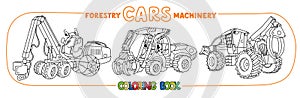 Skidder, harvester and handler cars coloring set