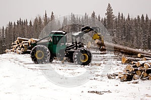 Skidder hauling spruce tree photo